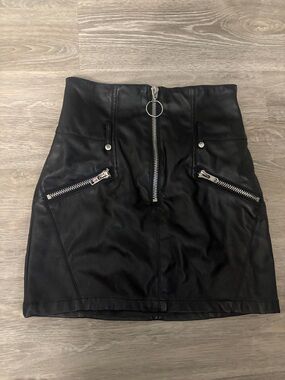 High-Waist Black Faux Leather Mini Skirt with Front Zip